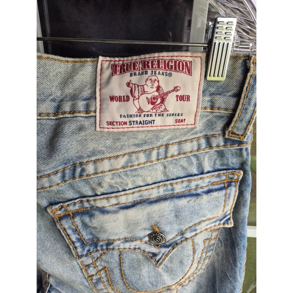 True Religion Straight Flap‎ Big T Jean Distress Destroyed Boho 33 Y2K